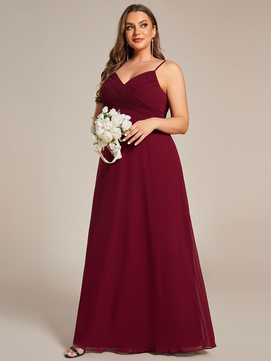 Plus Size Pleated Sweetheart Backless Floor Length Bridesmaid Dress #color_Burgundy