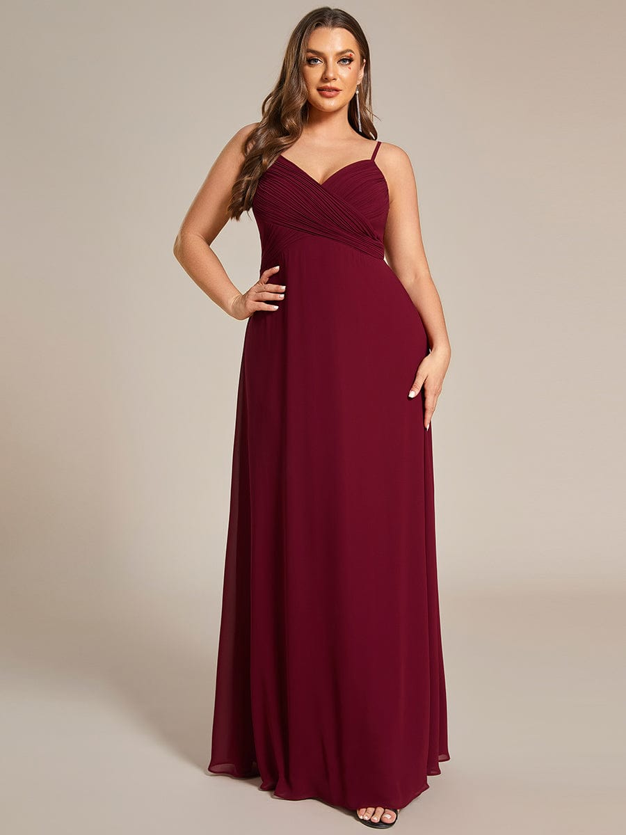 Plus Size Pleated Sweetheart Backless Floor Length Bridesmaid Dress #color_Burgundy