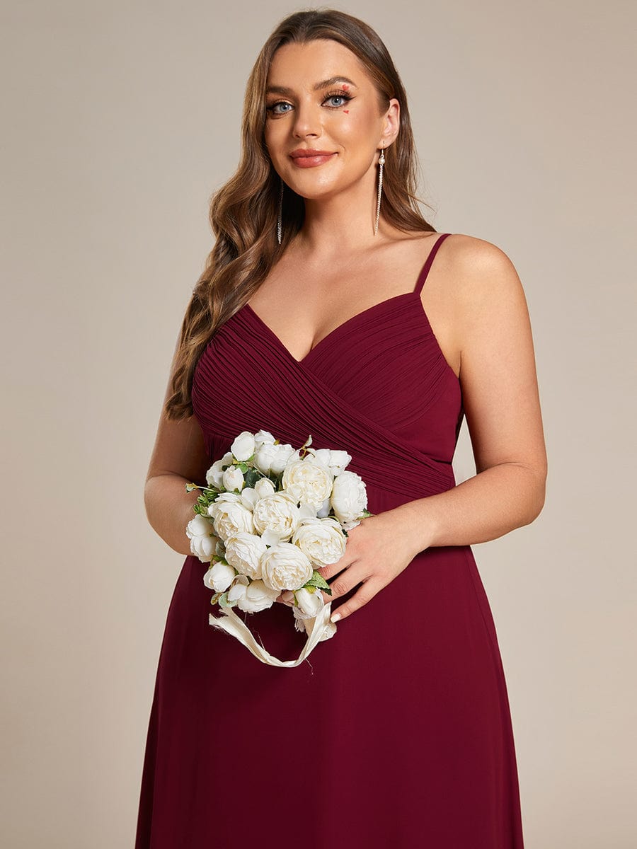 Plus Size Pleated Sweetheart Backless Floor Length Bridesmaid Dress #color_Burgundy