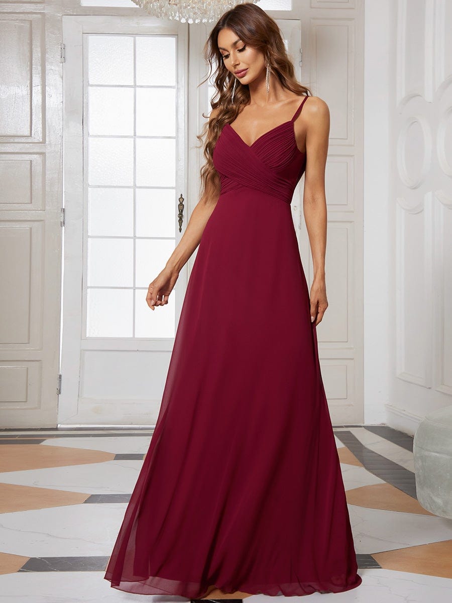 Sweetheart Draped Back Floor Length Bridesmaid Dress #color_Burgundy