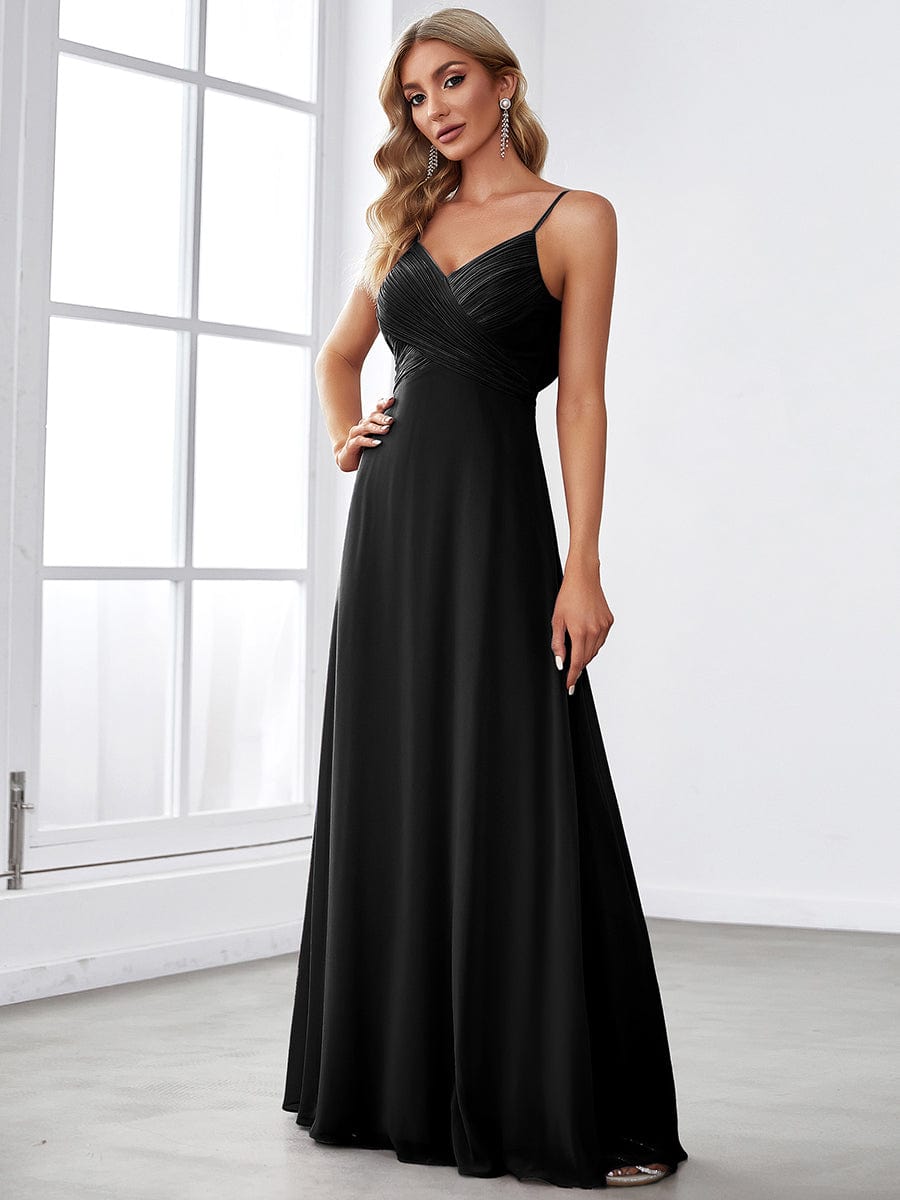 Sweetheart Draped Back Floor Length Bridesmaid Dress #color_Black