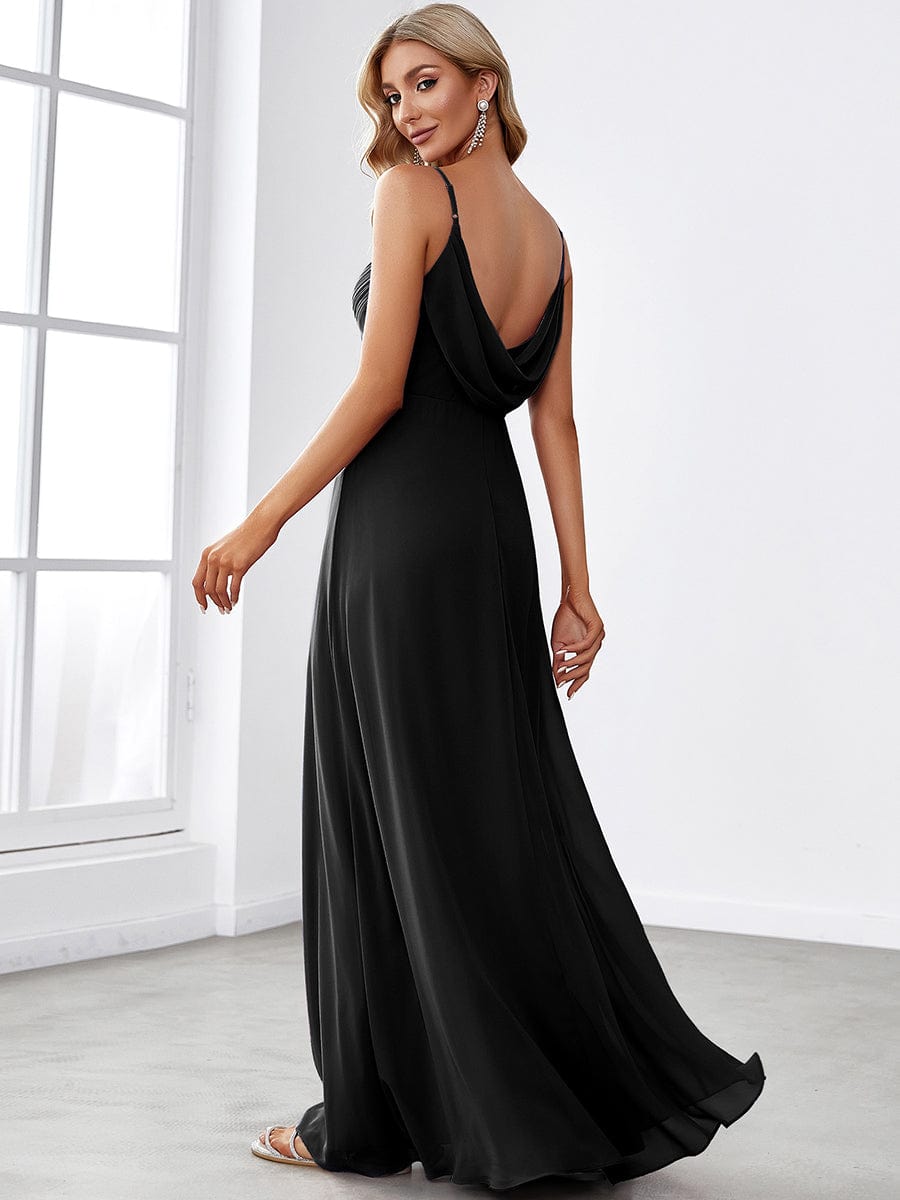 Sweetheart Draped Back Floor Length Bridesmaid Dress #color_Black