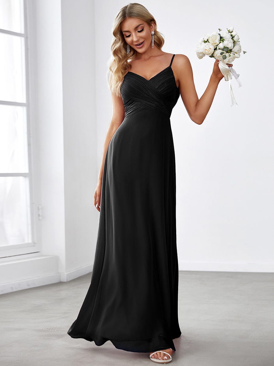 Sweetheart Draped Back Floor Length Bridesmaid Dress #color_Black