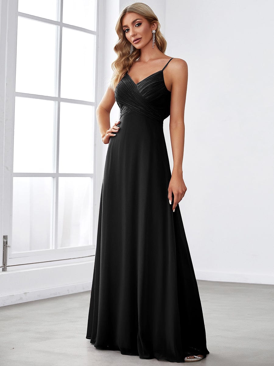 Custom Size Sweetheart Draped Back Floor Length Bridesmaid Dress #color_Black