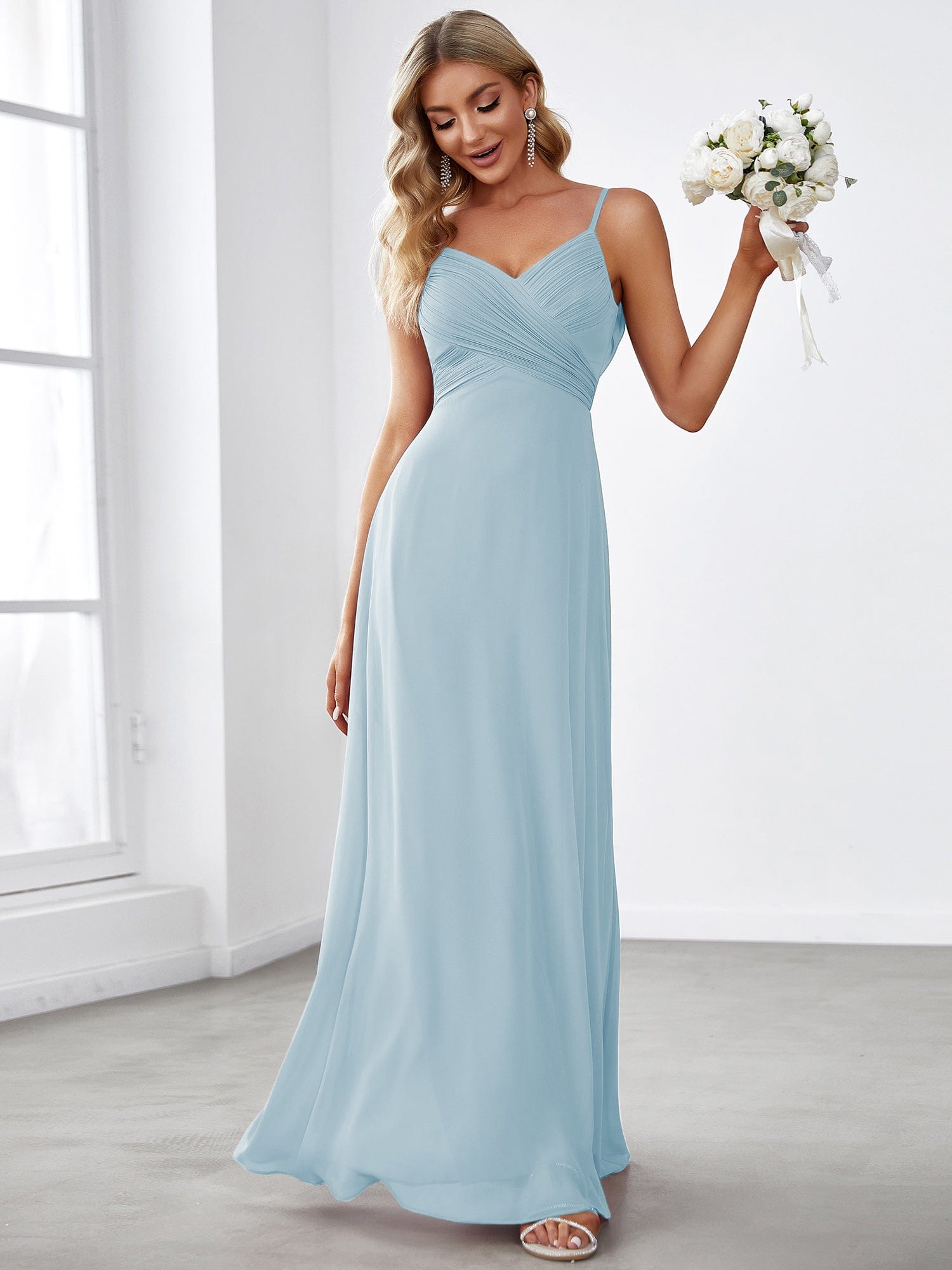 Custom Size Sweetheart Draped Back Floor Length Bridesmaid Dress #color_Sky Blue