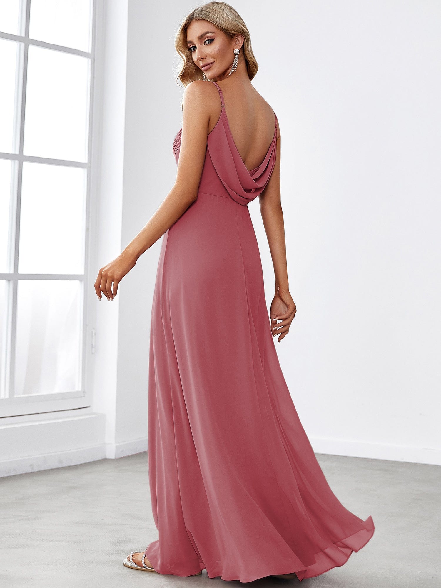 Custom Size Sweetheart Draped Back Floor Length Bridesmaid Dress #color_Cameo Brown