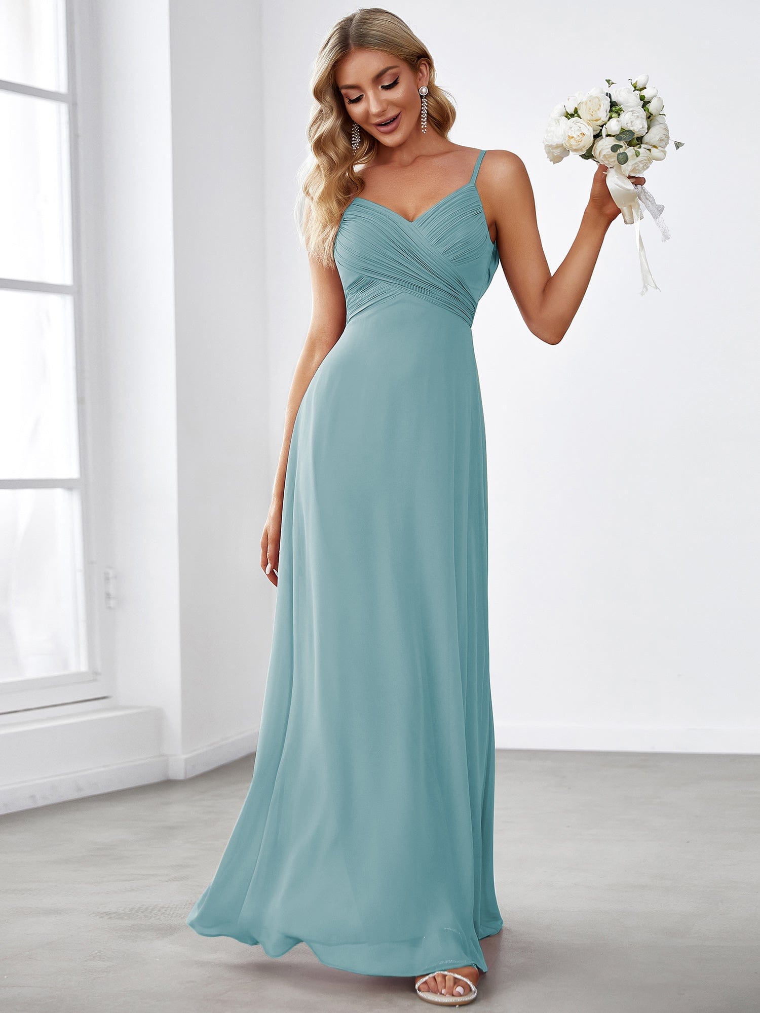 Custom Size Sweetheart Draped Back Floor Length Bridesmaid Dress #color_Dusty Blue