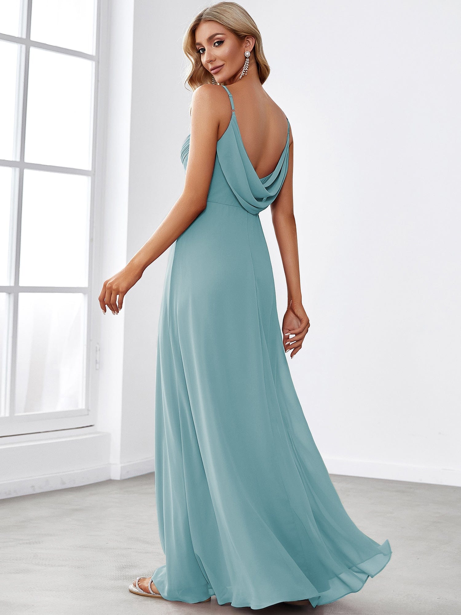 Custom Size Sweetheart Draped Back Floor Length Bridesmaid Dress #color_Dusty Blue
