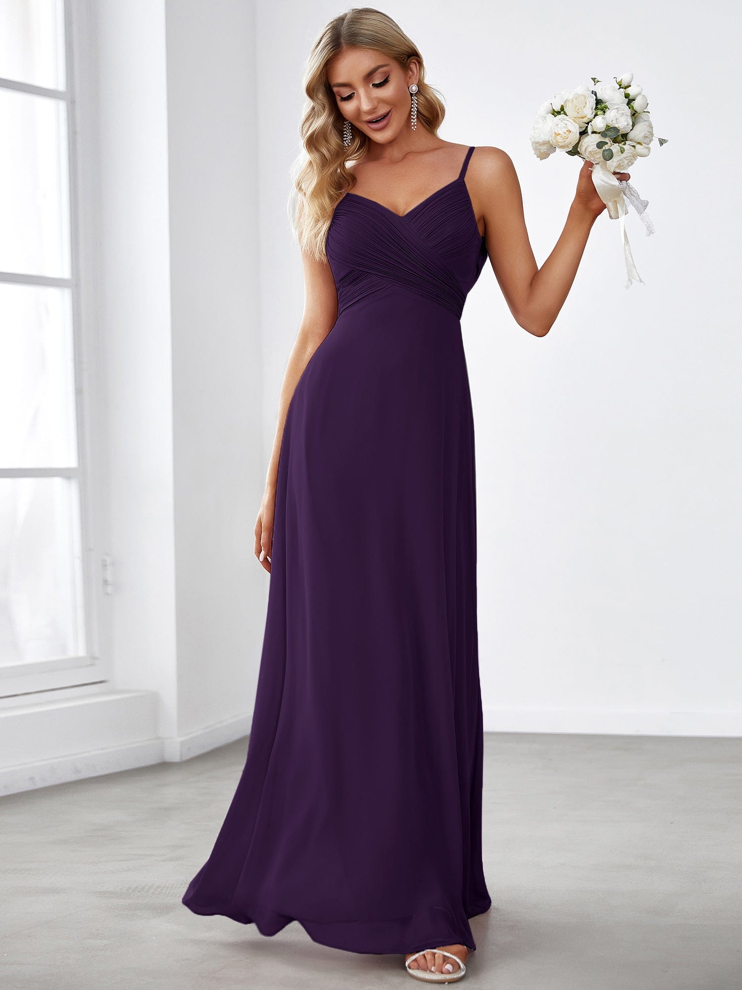 Custom Size Sweetheart Draped Back Floor Length Bridesmaid Dress #color_Dark Purple