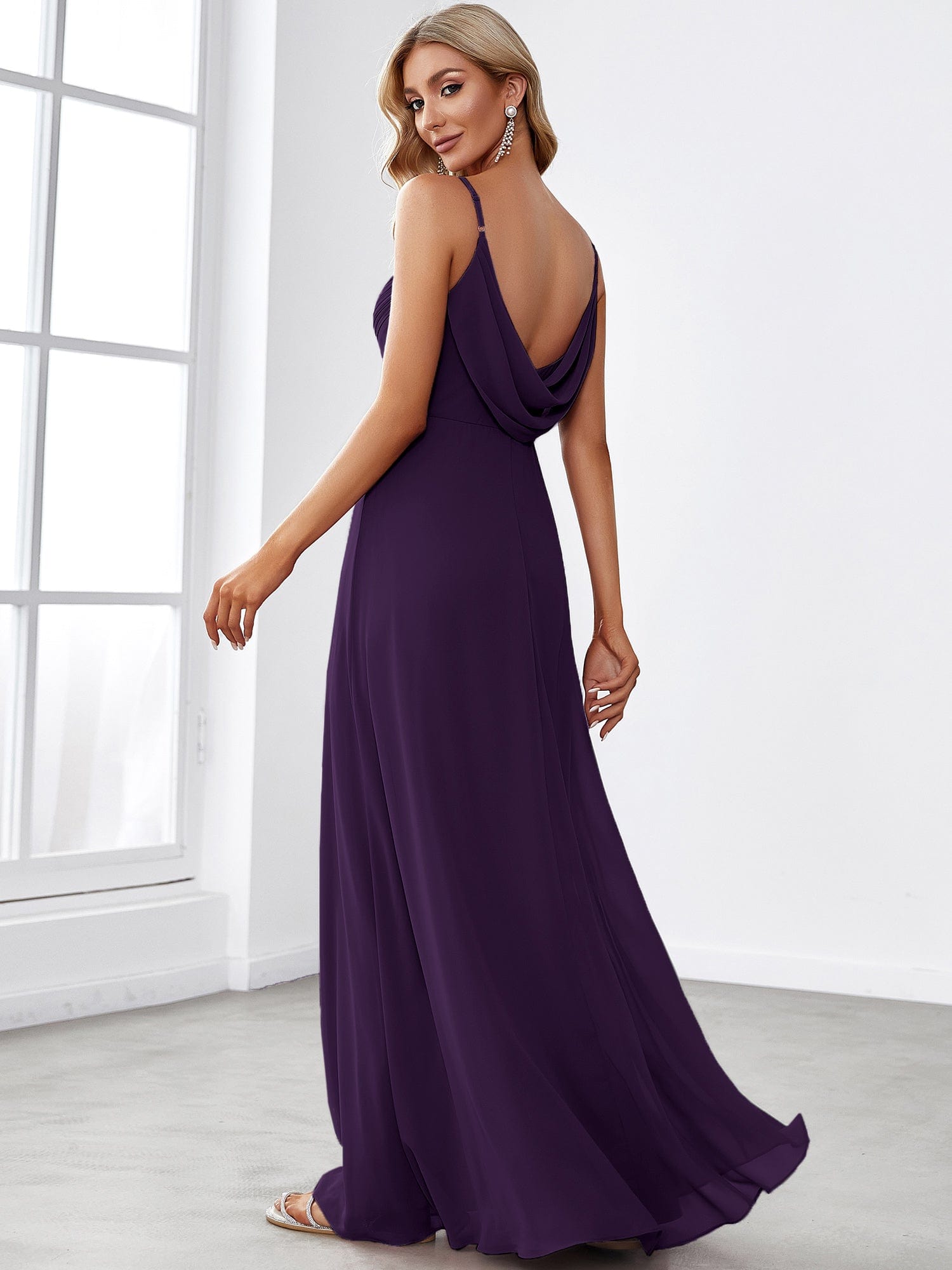 Custom Size Sweetheart Draped Back Floor Length Bridesmaid Dress #color_Dark Purple
