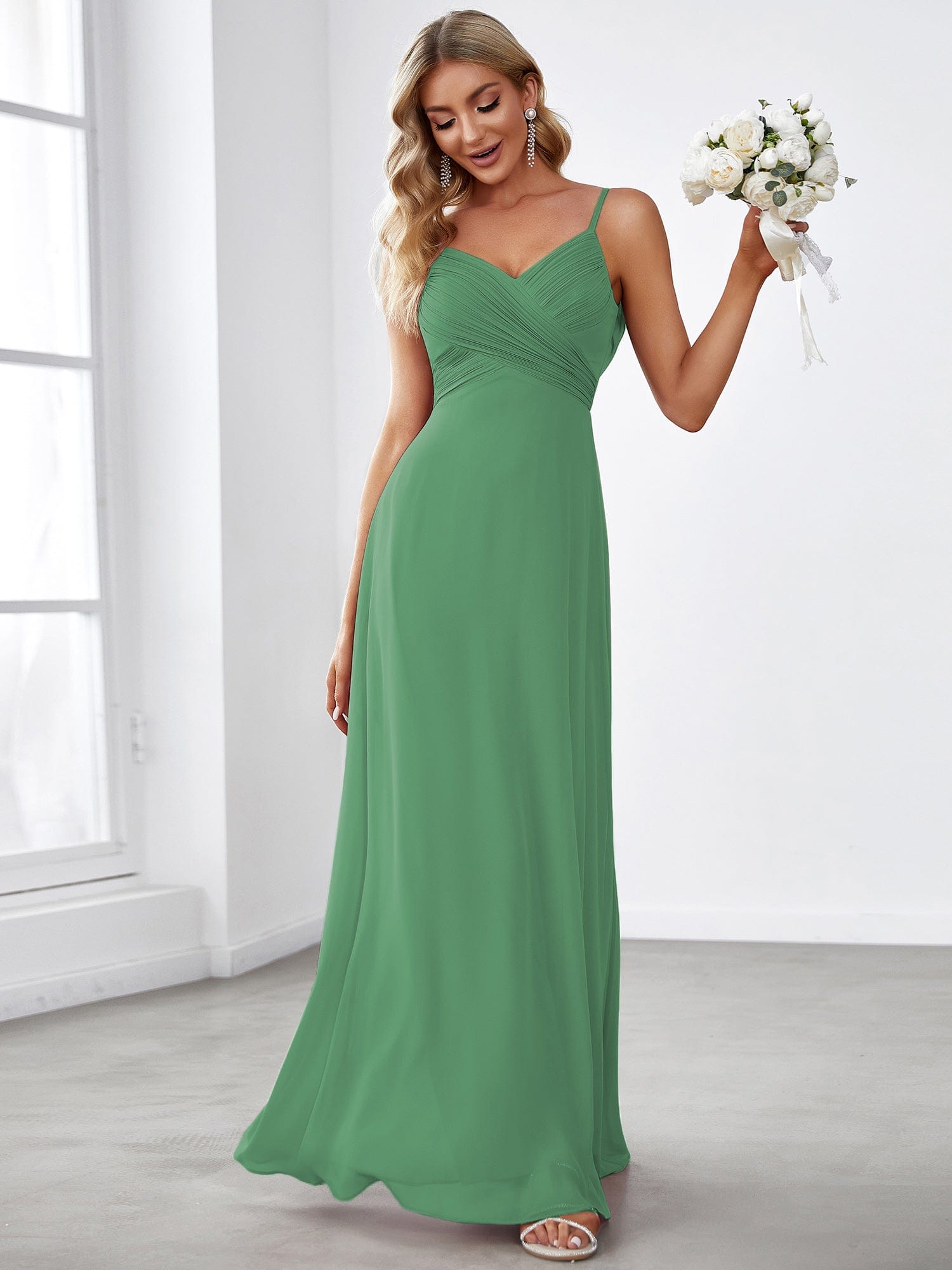 Custom Size Sweetheart Draped Back Floor Length Bridesmaid Dress #color_Green Bean