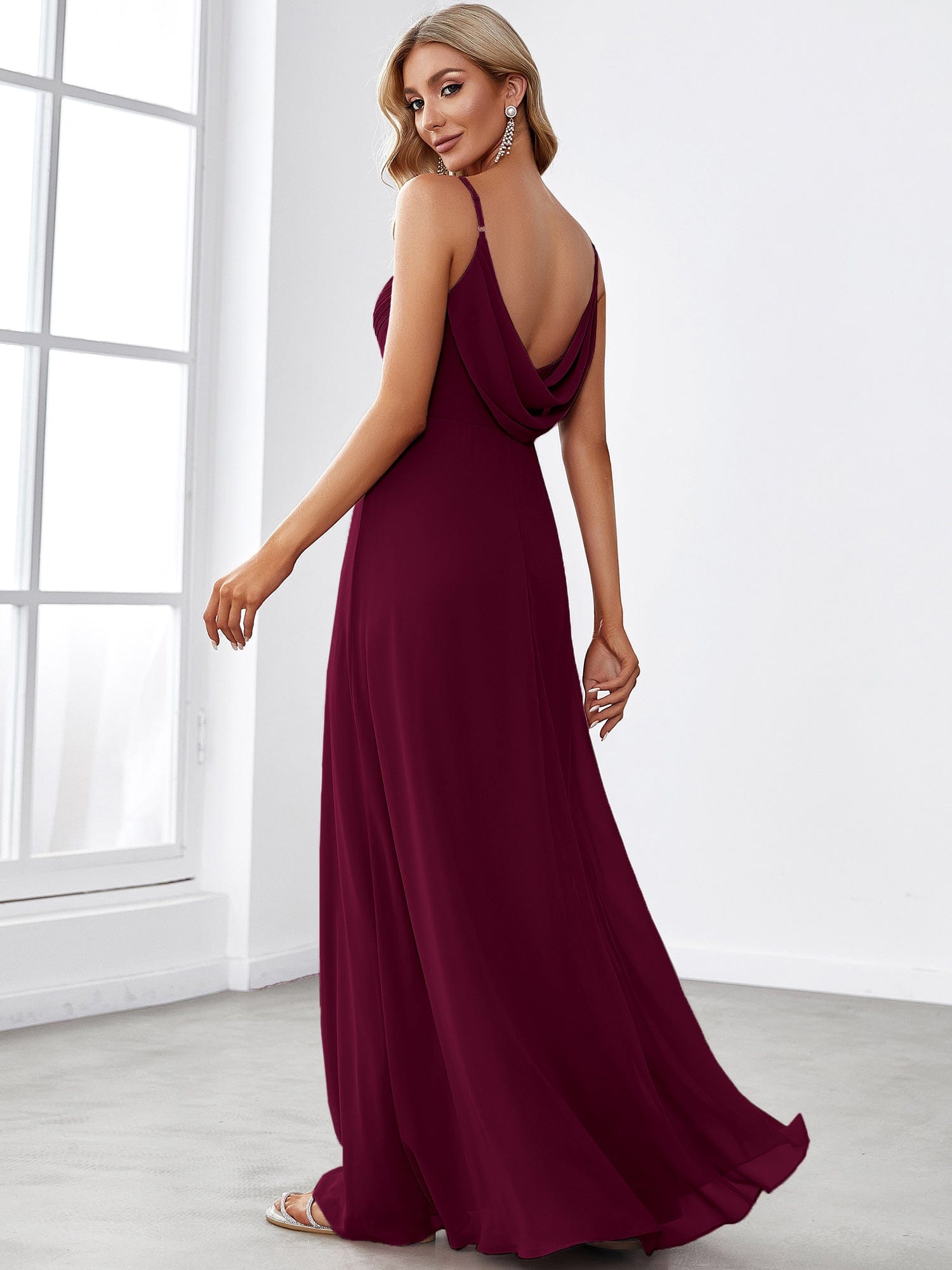 Custom Size Sweetheart Draped Back Floor Length Bridesmaid Dress #color_Mulberry