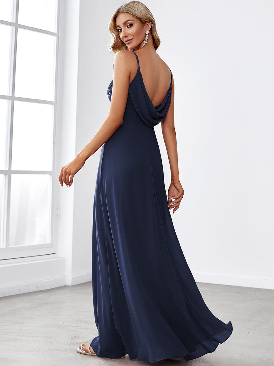 Custom Size Sweetheart Draped Back Floor Length Bridesmaid Dress #color_Navy Blue