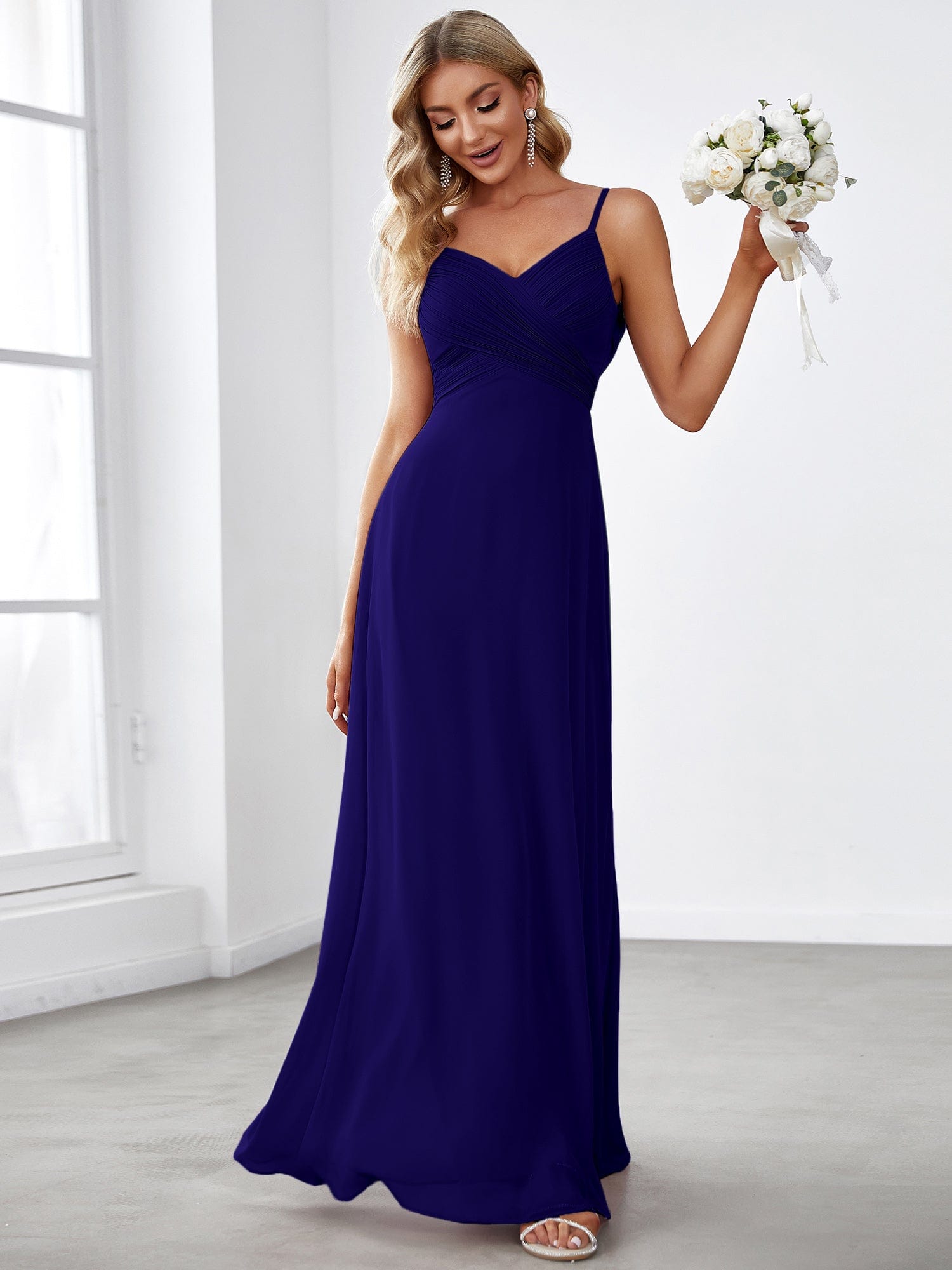 Custom Size Sweetheart Draped Back Floor Length Bridesmaid Dress #color_Royal Blue