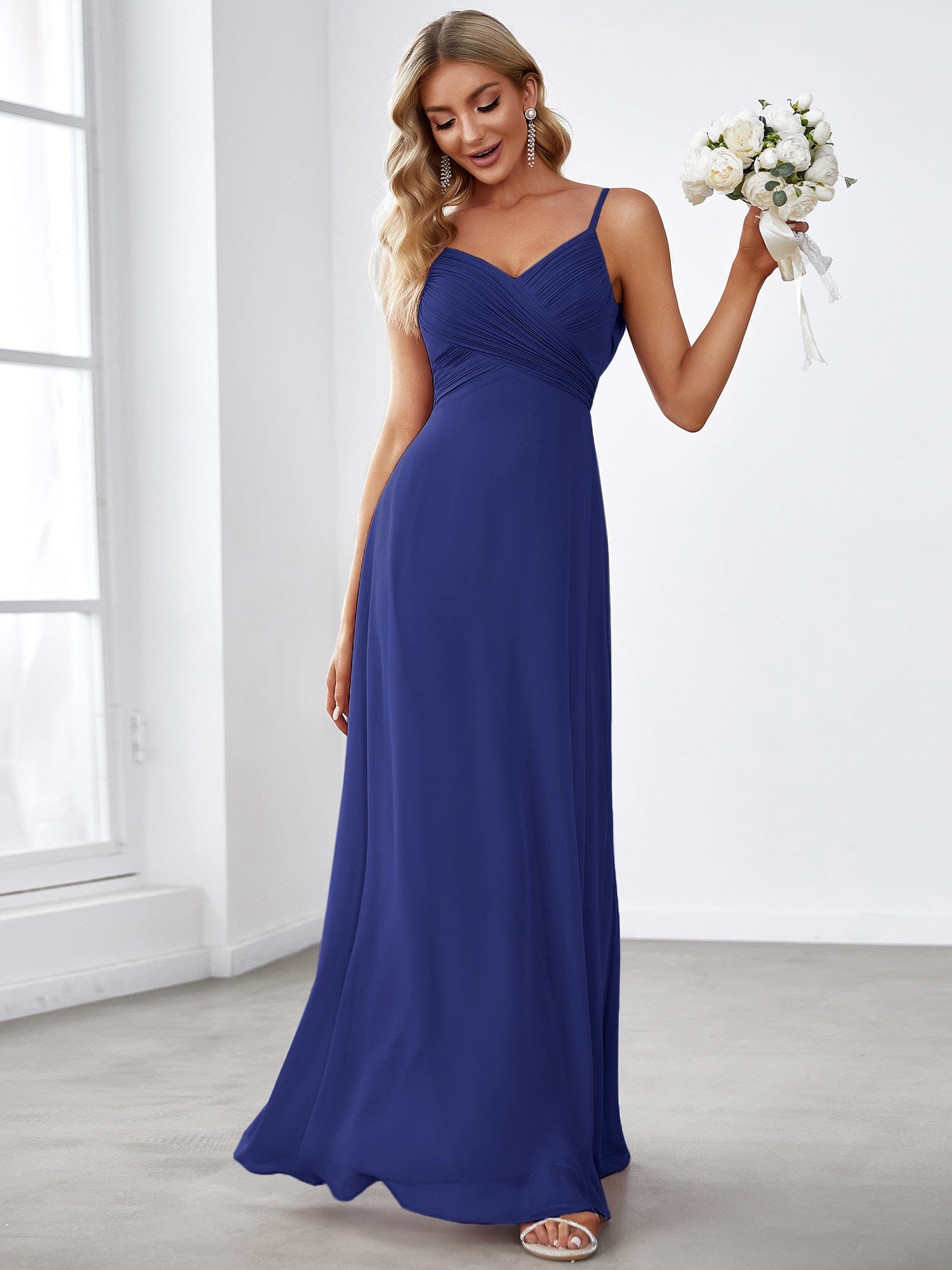 Custom Size Sweetheart Draped Back Floor Length Bridesmaid Dress #color_Sapphire Blue