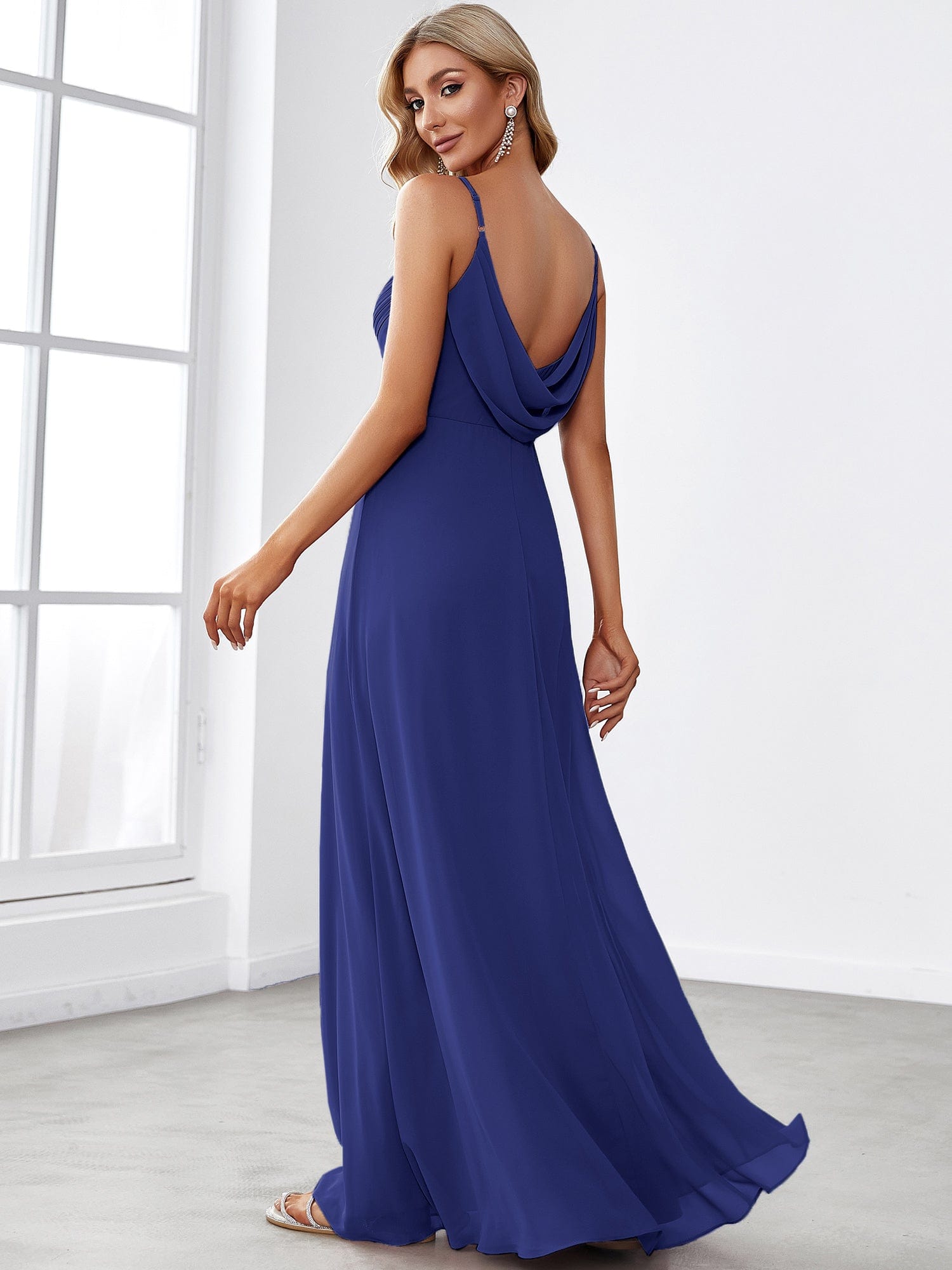 Custom Size Sweetheart Draped Back Floor Length Bridesmaid Dress #color_Sapphire Blue