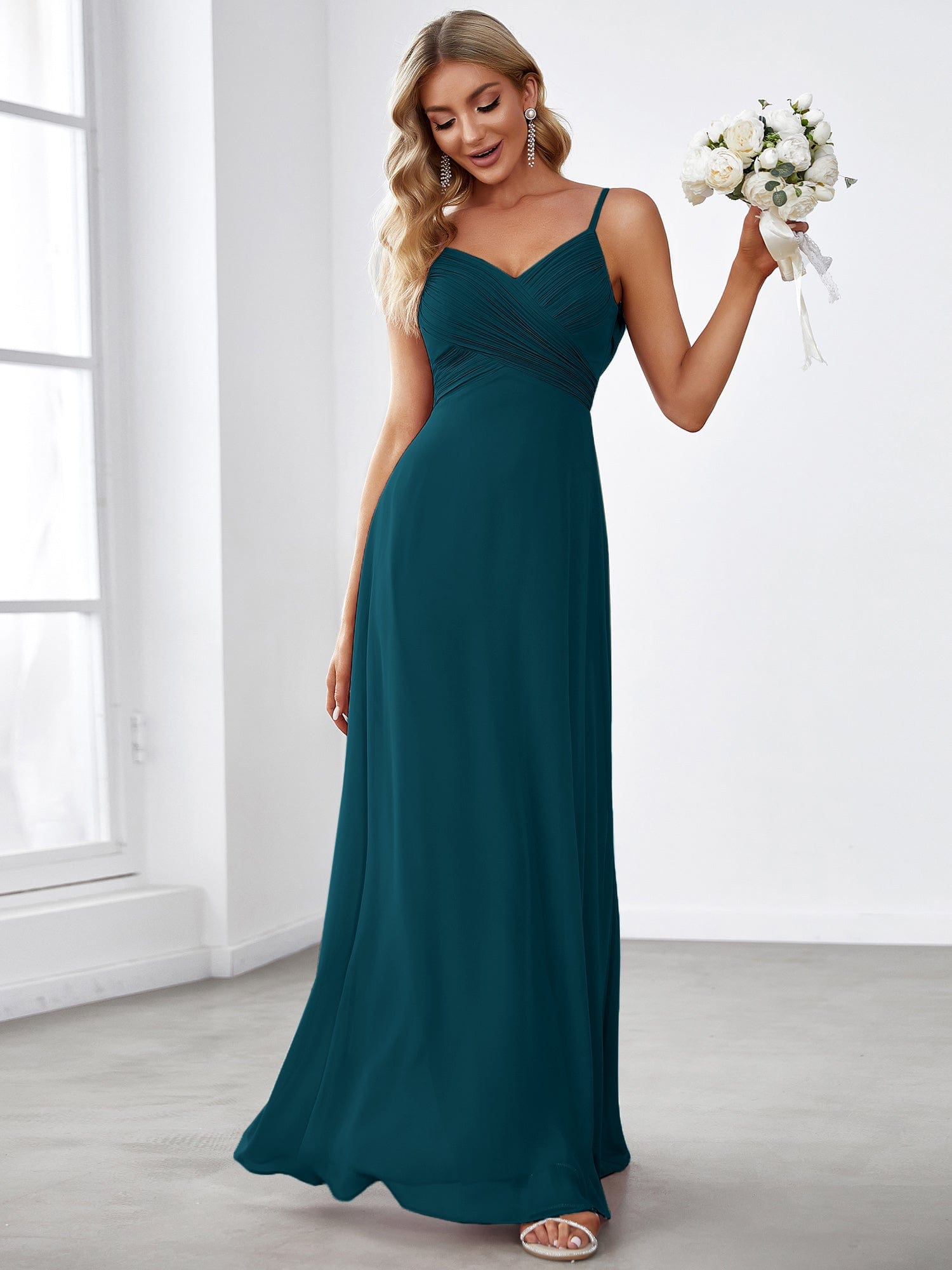 Custom Size Sweetheart Draped Back Floor Length Bridesmaid Dress #color_Teal