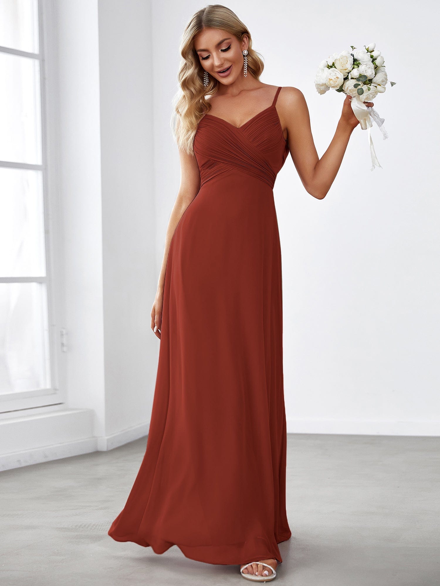 Custom Size Sweetheart Draped Back Floor Length Bridesmaid Dress #color_Vermilion