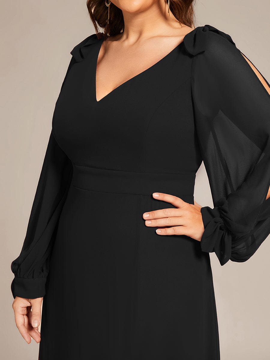 Gentle Split Sleeve Low Back Thigh Slit Bridesmaid Dress #color_Black