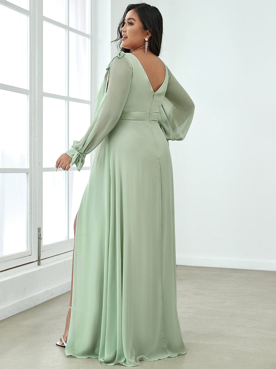 Gentle Split Sleeve Low Back Thigh Slit Bridesmaid Dress #color_Mint Green