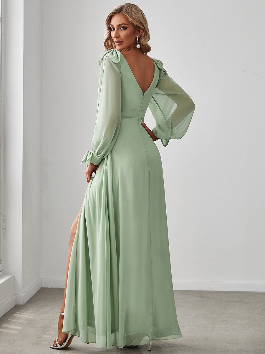 Gentle Split Sleeve Low Back Thigh Slit Bridesmaid Dress #color_Mint Green