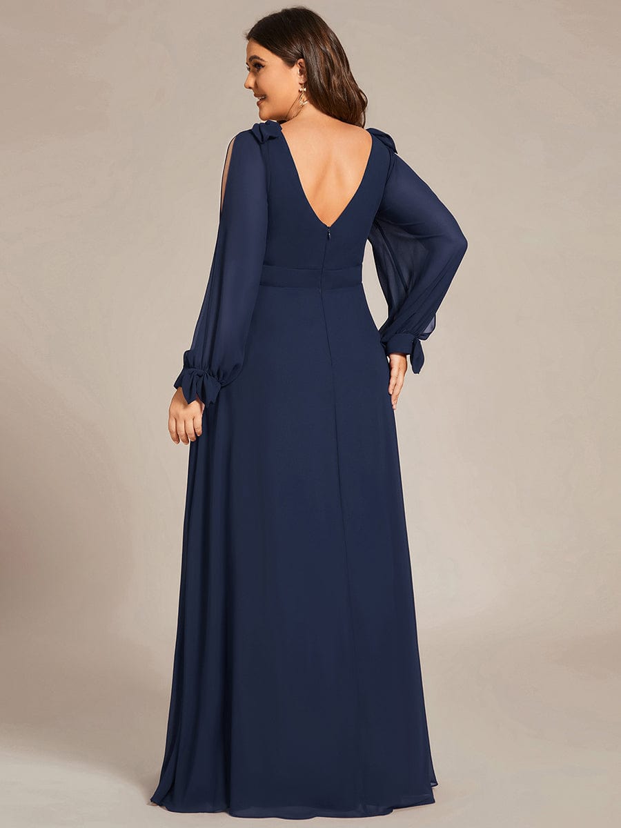 Gentle Split Sleeve Low Back Thigh Slit Bridesmaid Dress #color_Navy Blue