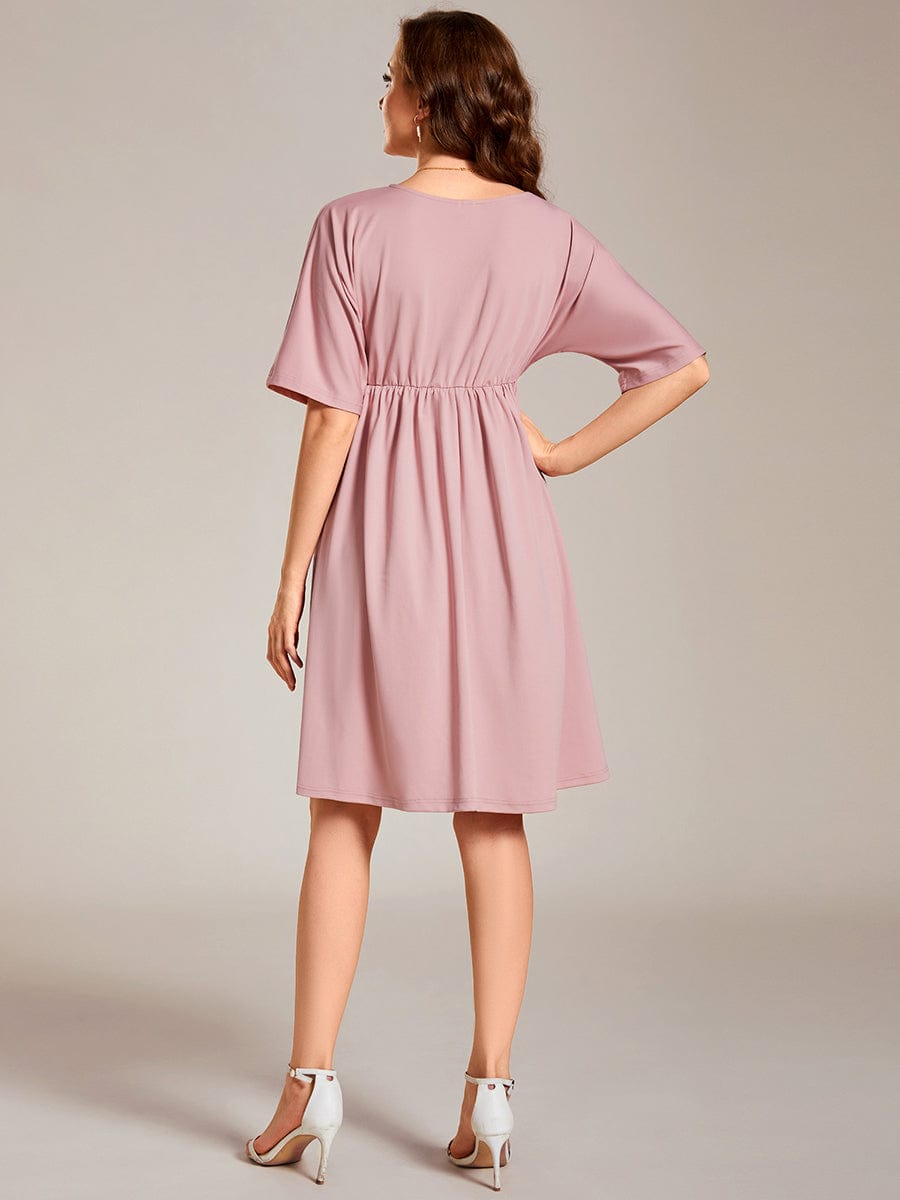 Loose V-Neck Half Sleeve Knee Length Maternity Dress #color_Dusty Rose