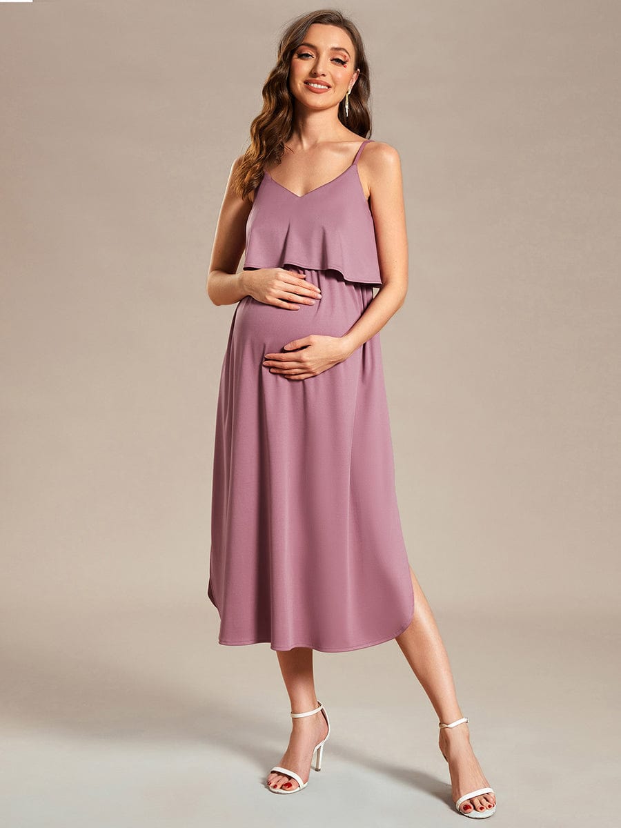 Adjustable Spaghetti Straps A-Line Maternity Dress #color_Purple Orchid