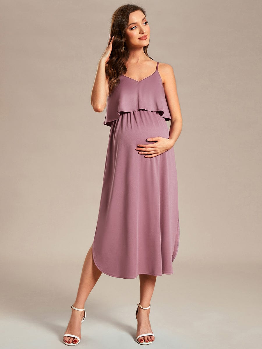 Adjustable Spaghetti Straps A-Line Maternity Dress #color_Purple Orchid