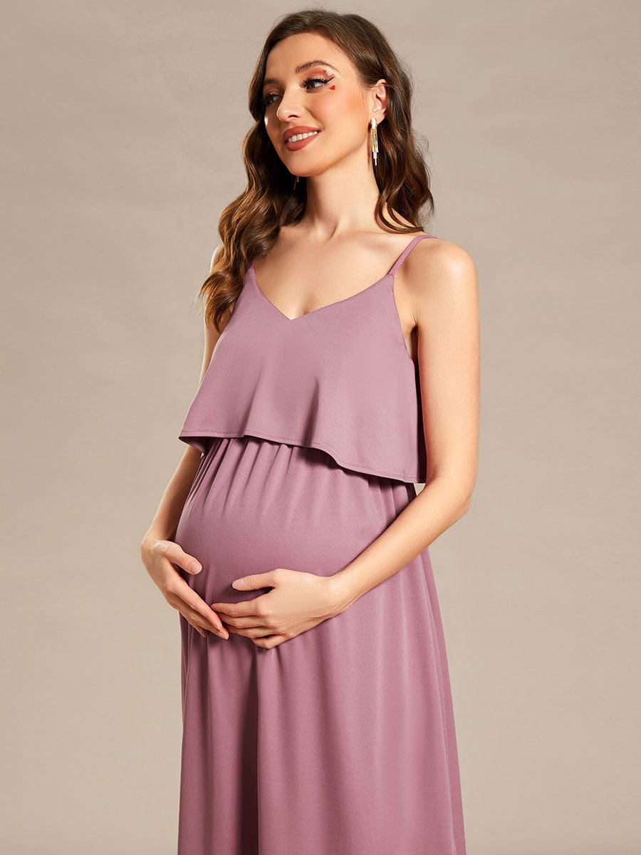 Adjustable Spaghetti Straps A-Line Maternity Dress #color_Purple Orchid