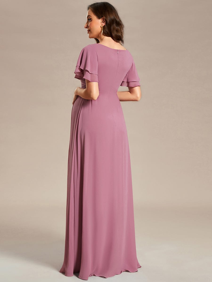 Ruffles Sleeve Front Slit Pleated Chiffon Maternity Dress #color_Purple Orchid