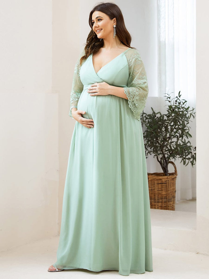Bell Sleeve V-neckline Long A-line Maternity Dress - Ever-Pretty UK