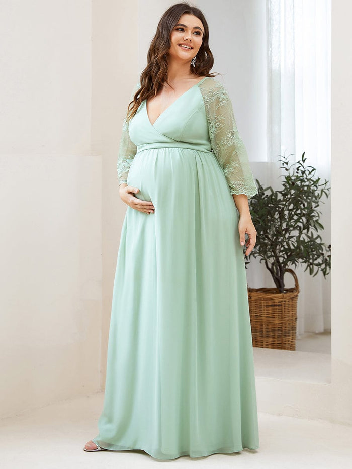 Bell Sleeve V-neckline Long A-line Maternity Dress - Ever-Pretty UK