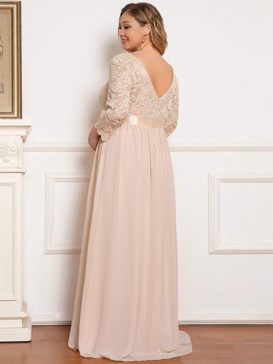 Elegant 3/4 Sleeves Embroidered Maternity Wedding Guest Dress #color_Blush