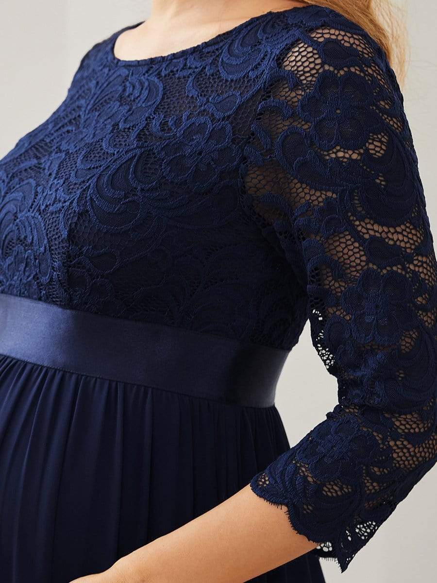 Elegant 3/4 Sleeves Embroidered Maternity Wedding Guest Dress #color_Navy Blue