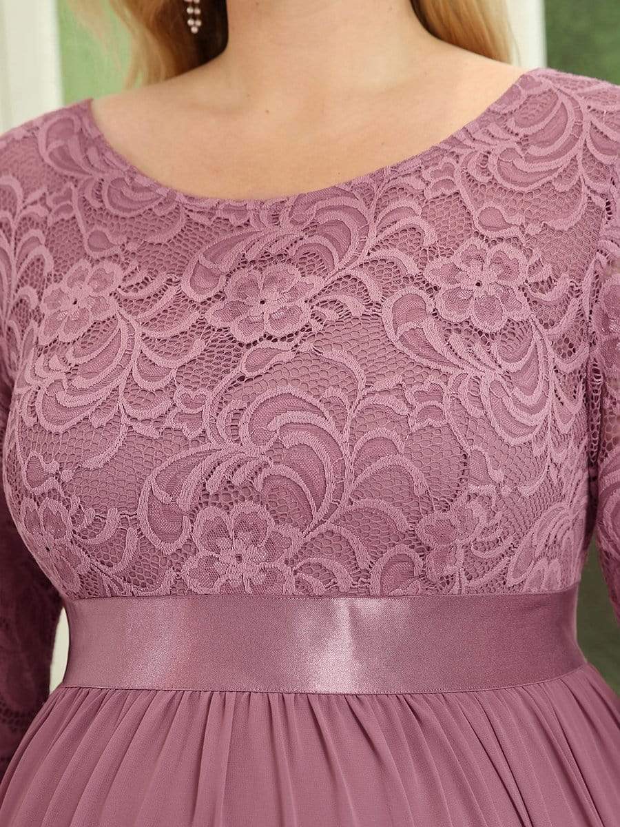 3/4 Sleeve Lace Floor Length Plus Size Maternity Dress #color_Purple Orchid