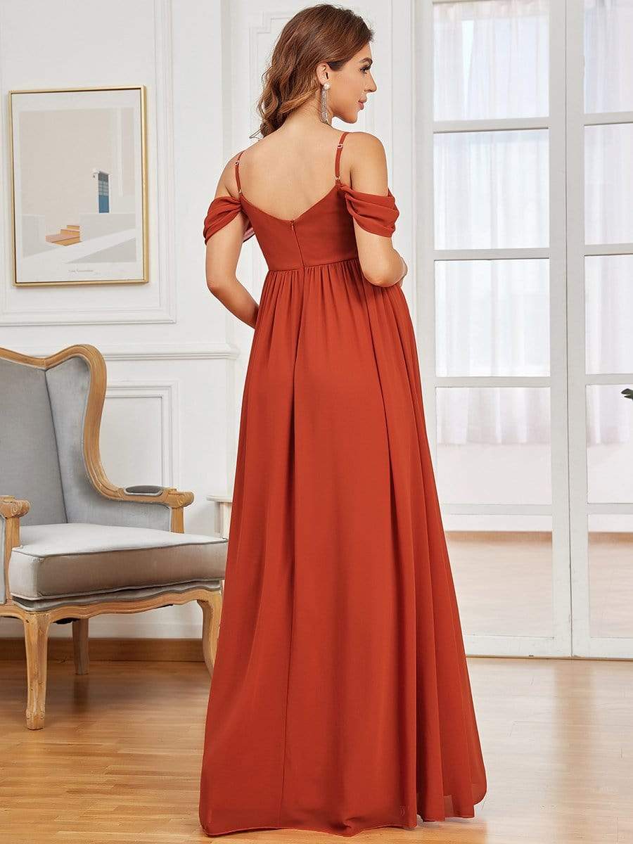 Off The Shoulder Spaghetti Straps Maxi Maternity Wedding Guest Dress #color_Burnt Orange