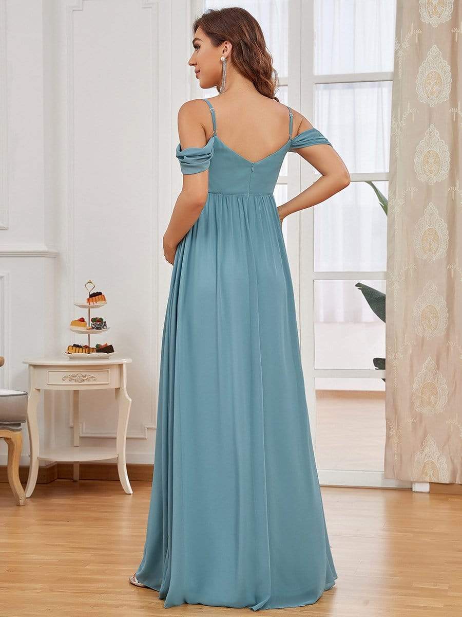 Off The Shoulder Spaghetti Straps Maxi Maternity Wedding Guest Dress #color_Light Teal