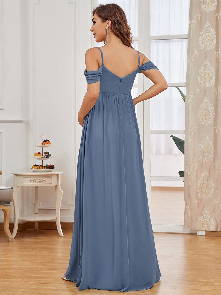 Off The Shoulder Spaghetti Straps Maxi Maternity Wedding Guest Dress #color_Dusty Blue