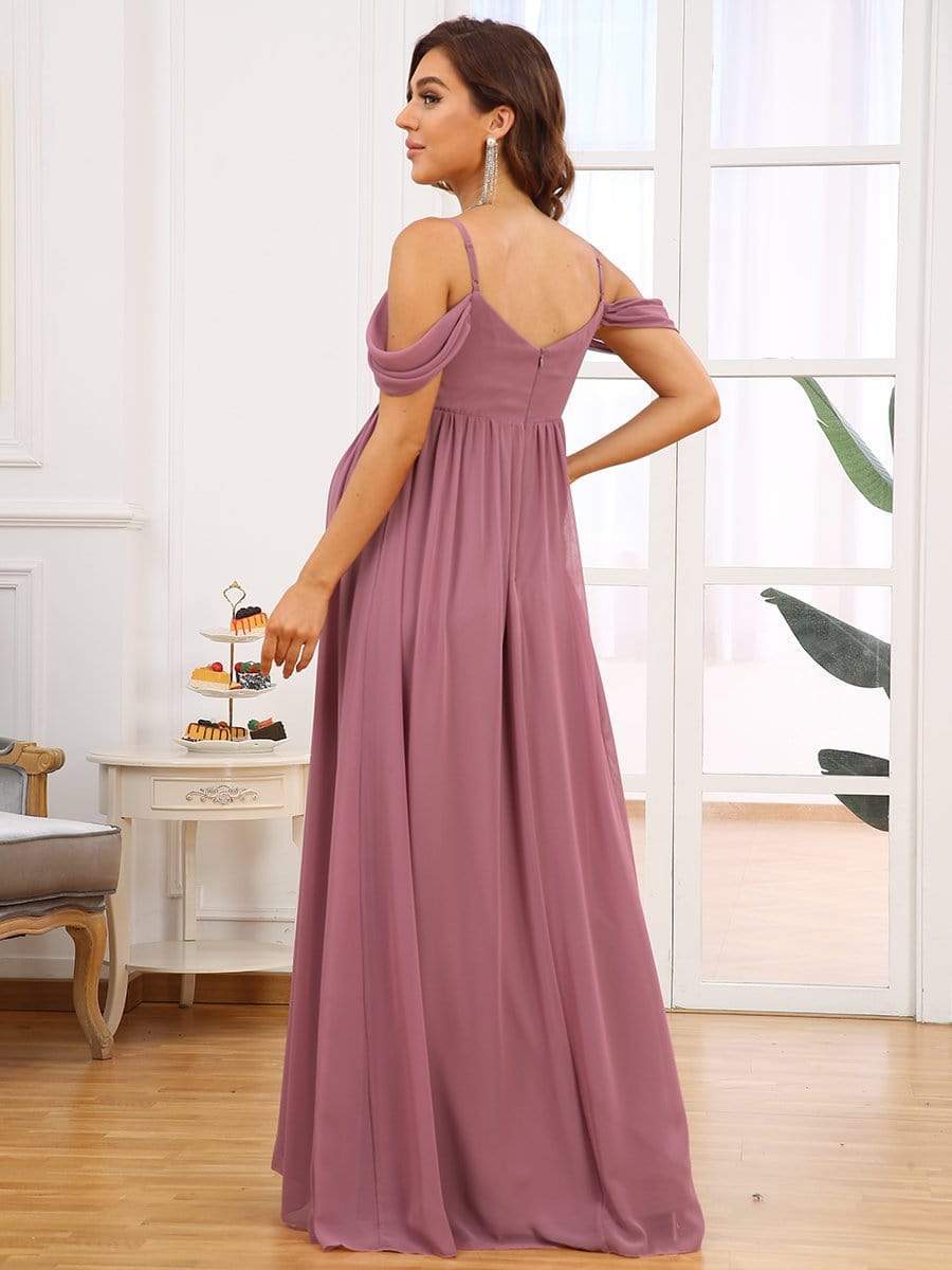 Off The Shoulder Spaghetti Straps Maxi Maternity Wedding Guest Dress #color_Purple Orchid