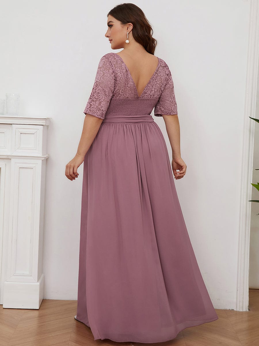 Women's Elegant Lace & Chiffon Maxi Evening Dress with Belt #color_Purple Orchid