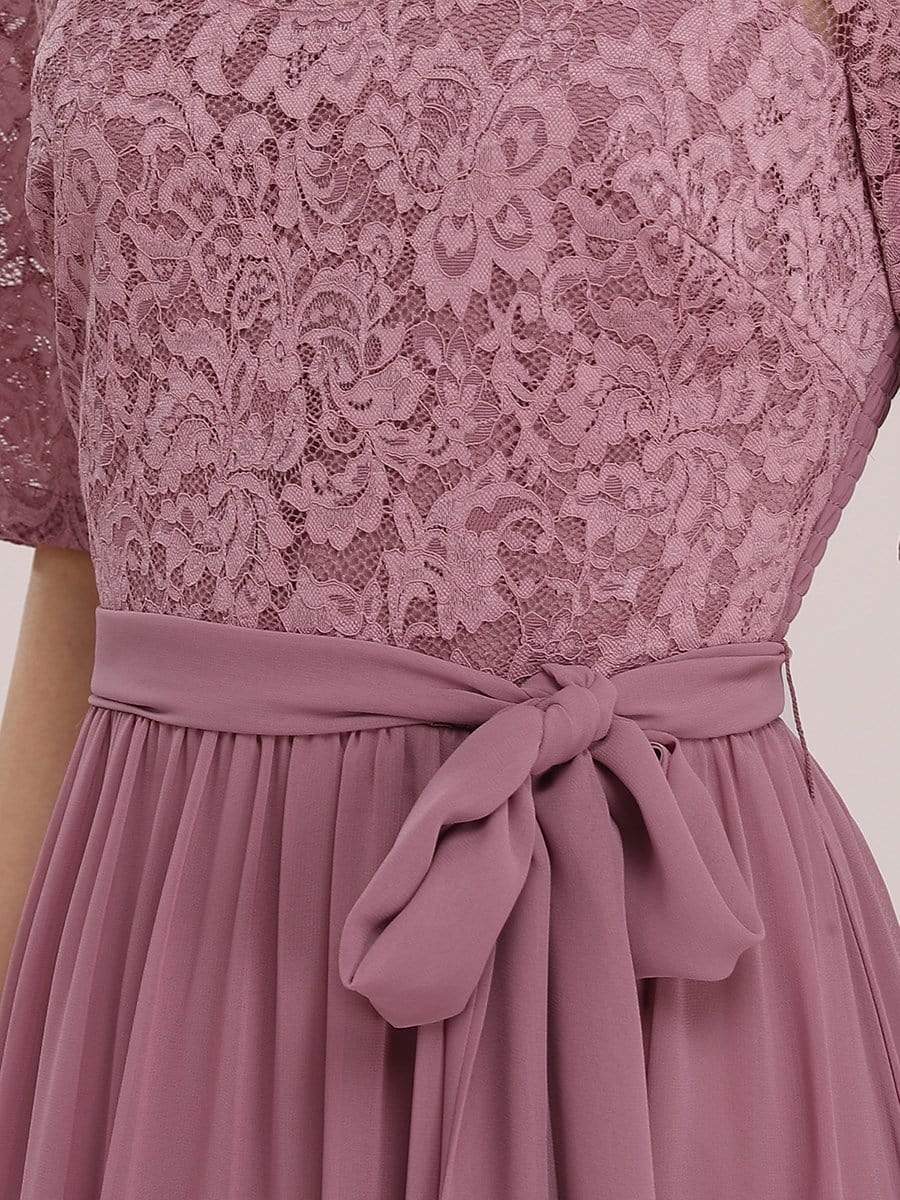 Women's Elegant Lace & Chiffon Maxi Evening Dress with Belt #color_Purple Orchid