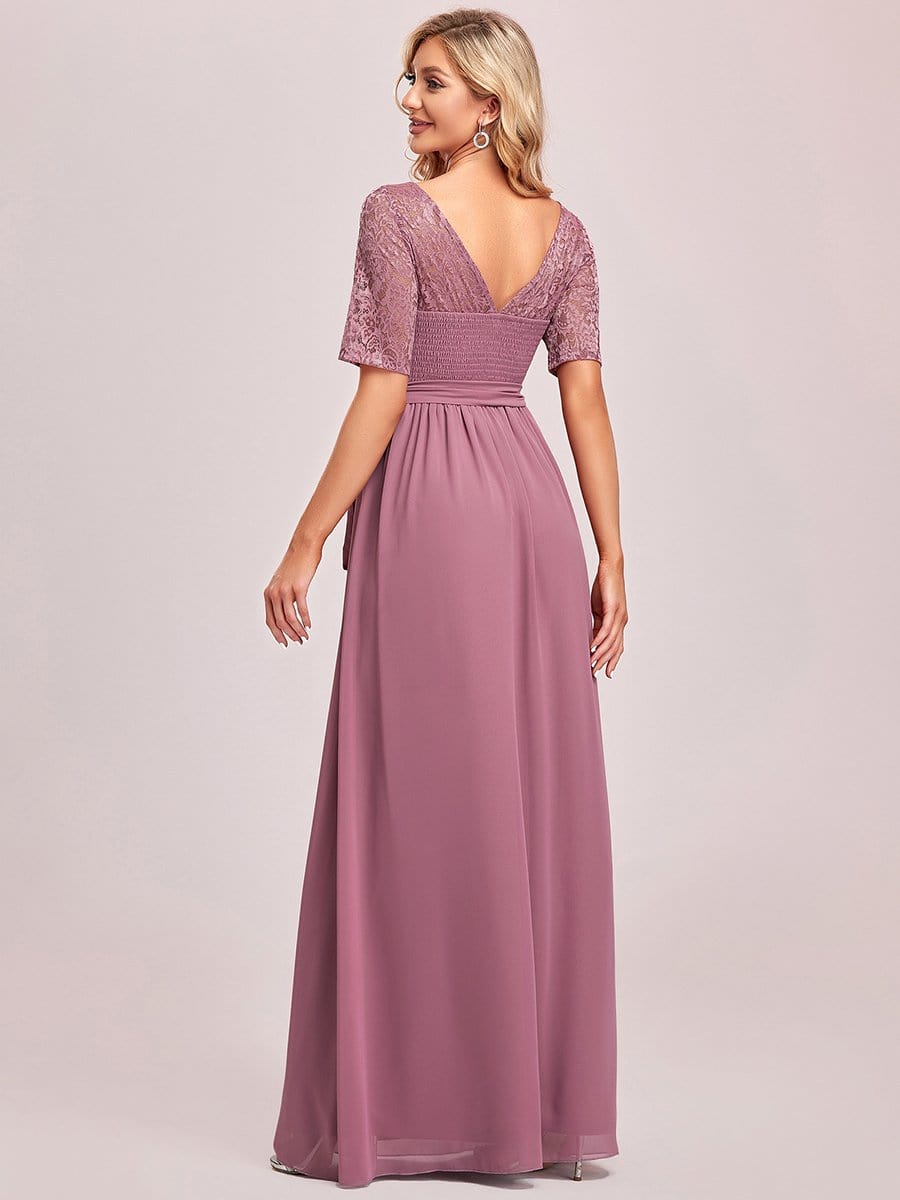 Women's Elegant Lace & Chiffon Maxi Evening Dress with Belt #color_Purple Orchid