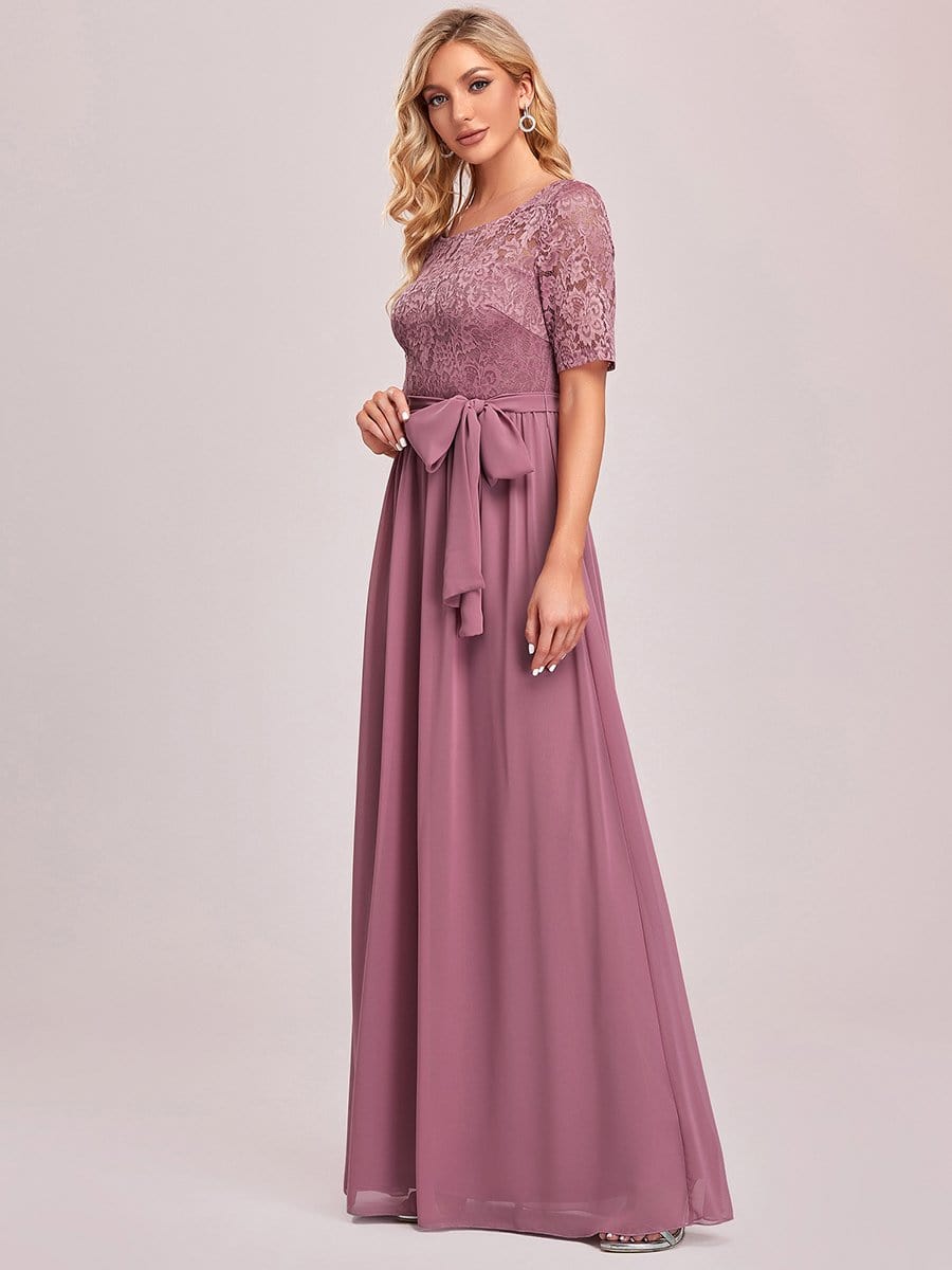 Women's Elegant Lace & Chiffon Maxi Evening Dress with Belt #color_Purple Orchid