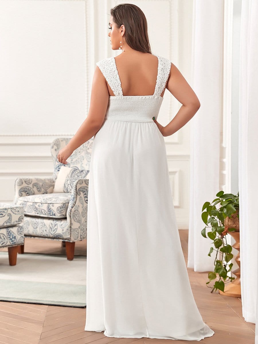 Plus Size Elegant A Line Long Chiffon Bridesmaid Dress With Lace Bodice #color_Cream