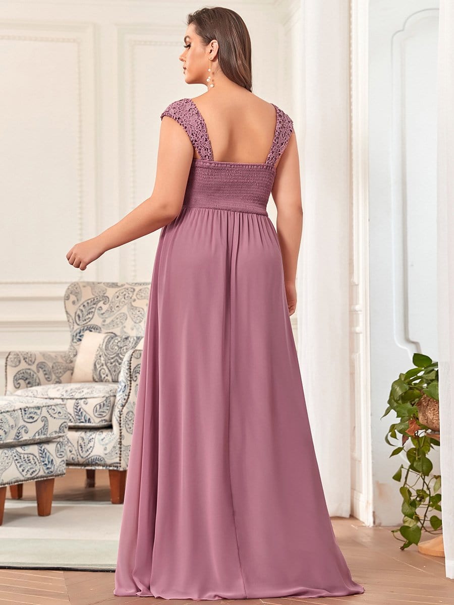 Plus Size Elegant A Line Long Chiffon Bridesmaid Dress With Lace Bodice #color_Purple Orchid