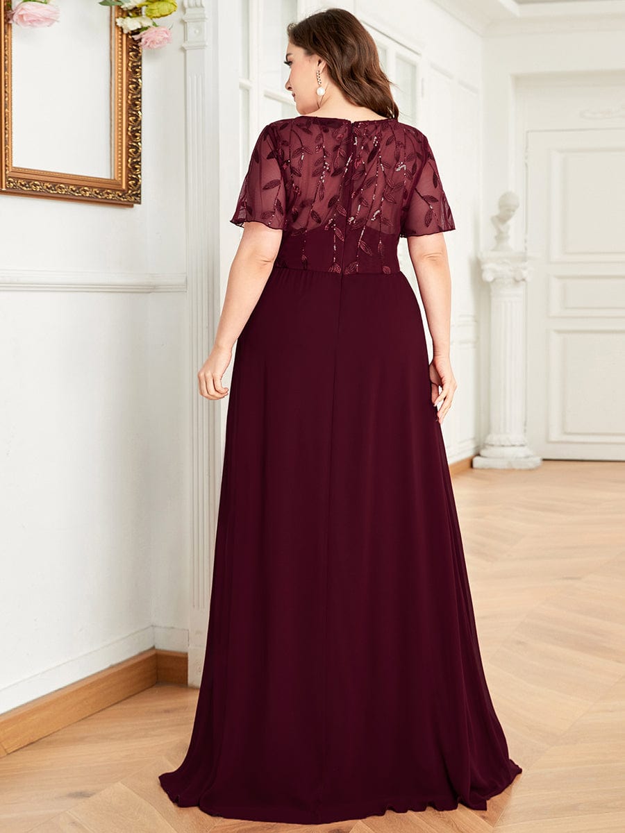 Sequin Print Evening Party Dresses for Women with Cap Sleeve #color_Burgundy