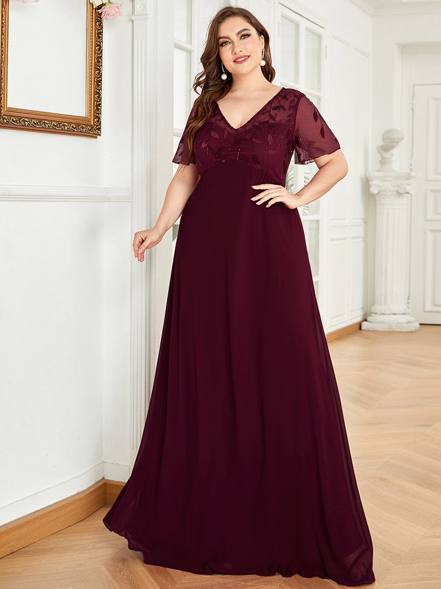 Sequin Print Evening Party Dresses for Women with Cap Sleeve #color_Burgundy