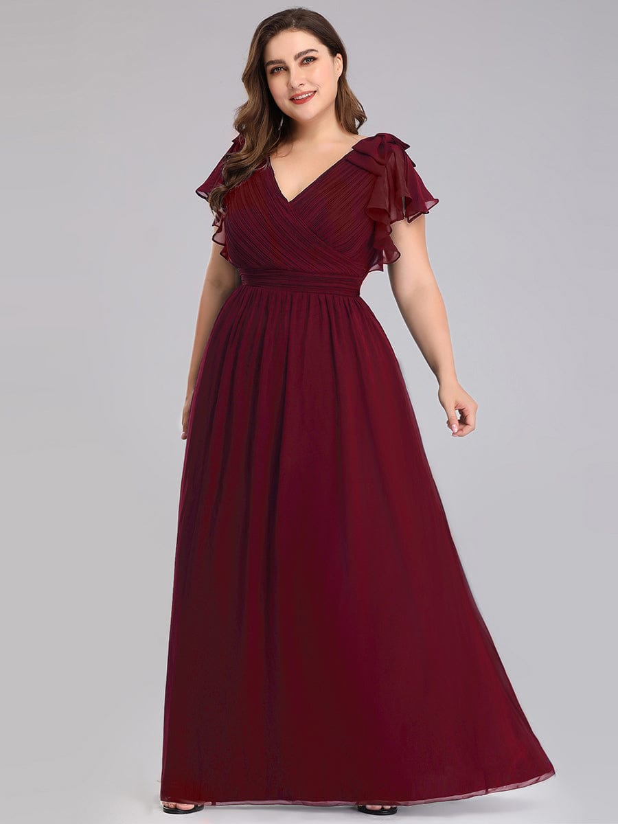 Custom Size Ruffles Sleeves Evening Dress #color_Burgundy