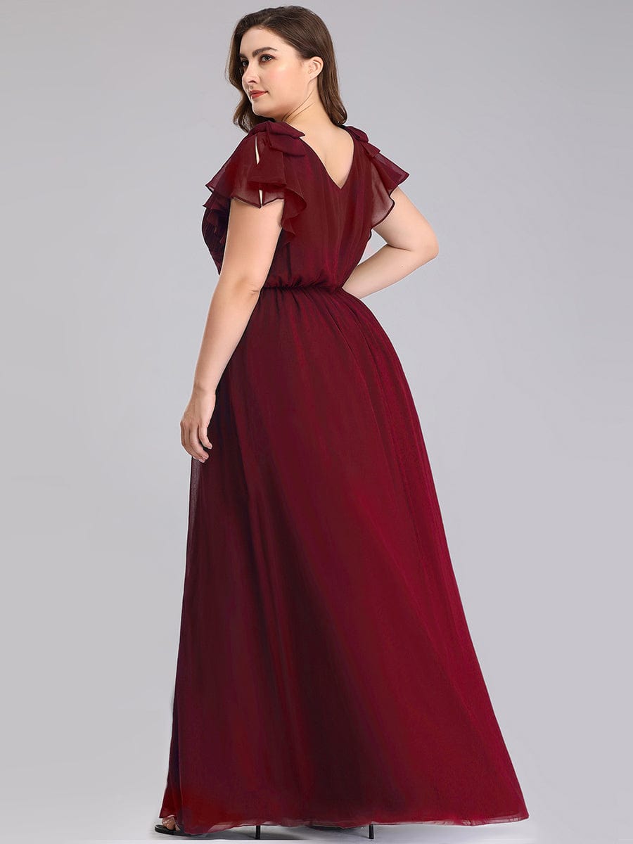 Custom Size Ruffles Sleeves Evening Dress #color_Burgundy